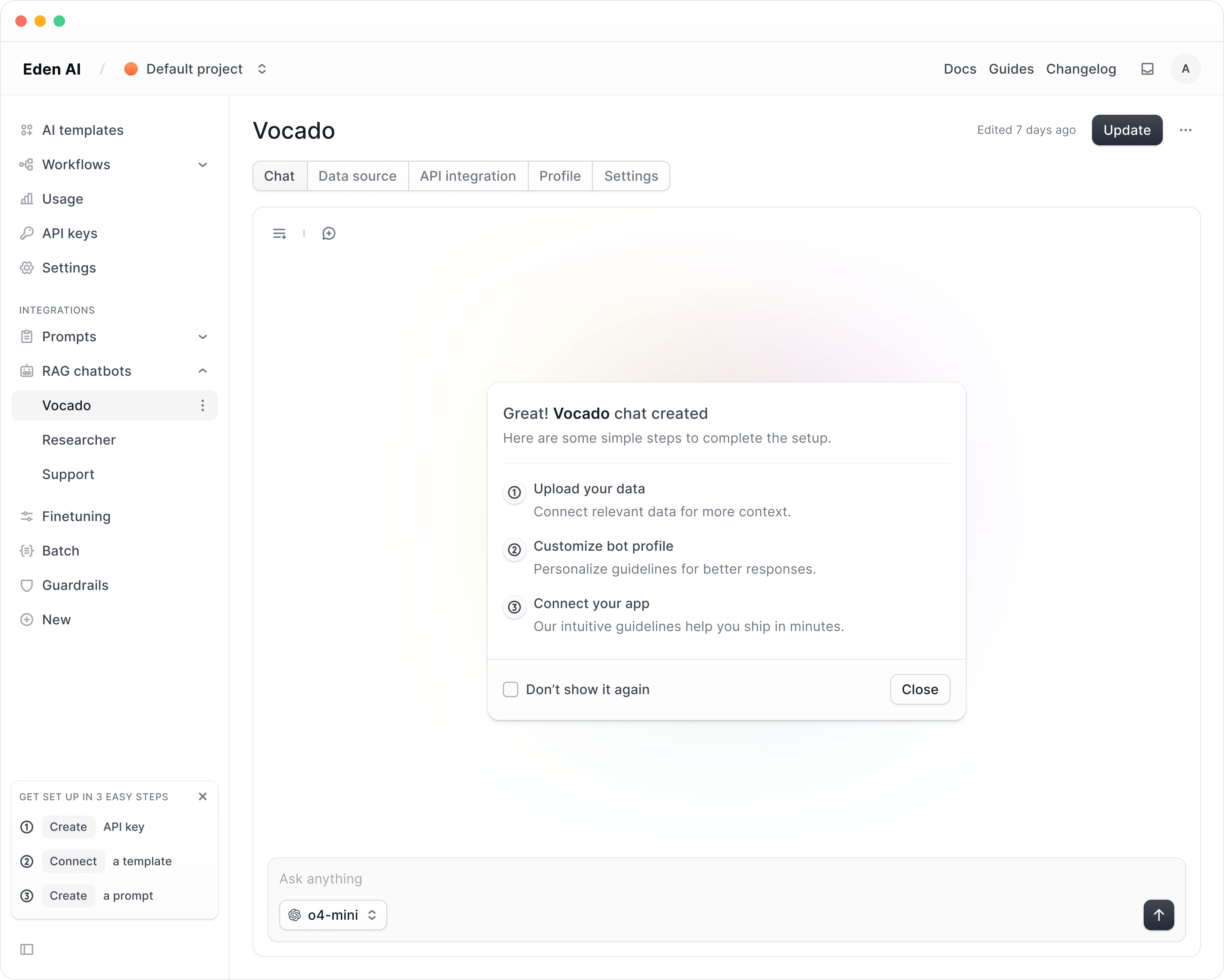 Eden AI - RAG chatbot interface